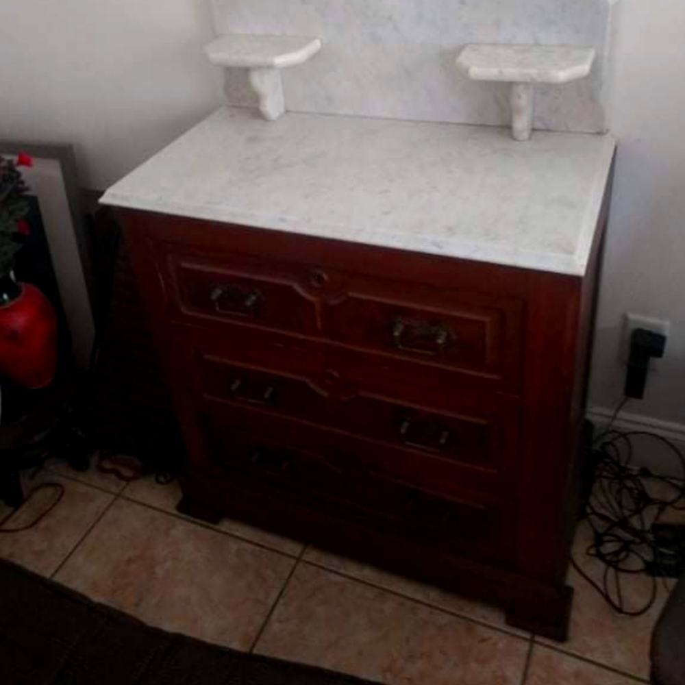 Antique American Victorian Walnut marble top washstand